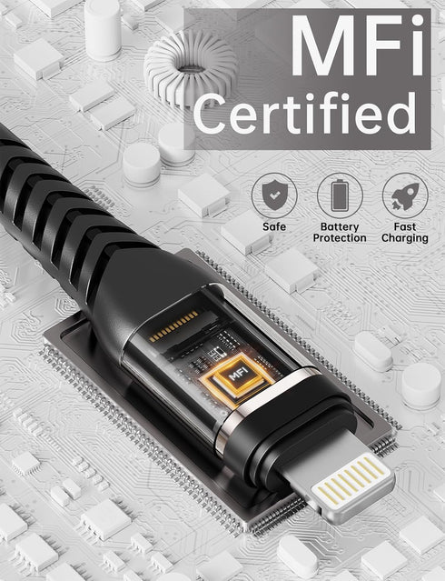 6ft Nylon Braided iPhone Charger Cord 3 Pack - Fast USB Cable for iPhone 14/13/12/11/X/XS/XR/8/7/6/5S/SE, iPad