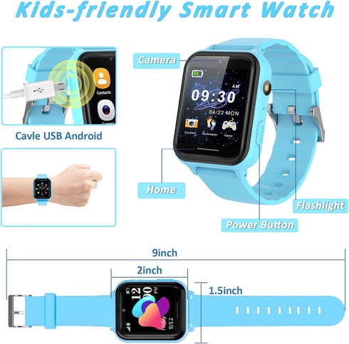 PTHTECHUS Kids Smart Watch Toys, Boys and Girls Smart Watch with Game Music MP3 Player, Video HD Selfie Camera, Alarm