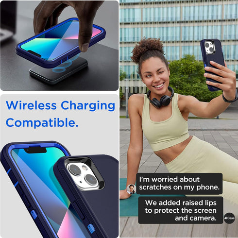 AICase Heavy Duty Rugged Case for iPhone 13/14 (6.1") with Glass Screen Protector, Shockproof & Dustproof.