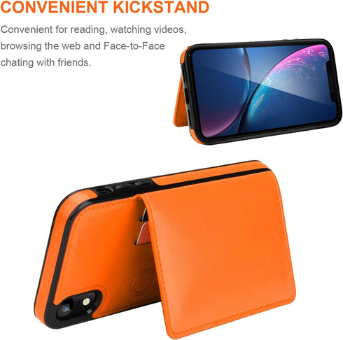 KIHUWEY iPhone XR Wallet Case - Premium Leather Credit Card Holder, Durable Shockproof Protective Cover, Kickstand, 6.1