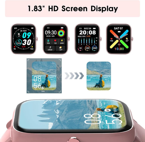 Smart Watch for Women, 1.85" Waterproof Fitness Tracker with 24-Hour Blood Pressure, Heart Rate, SpO2 Monitor, iPhone