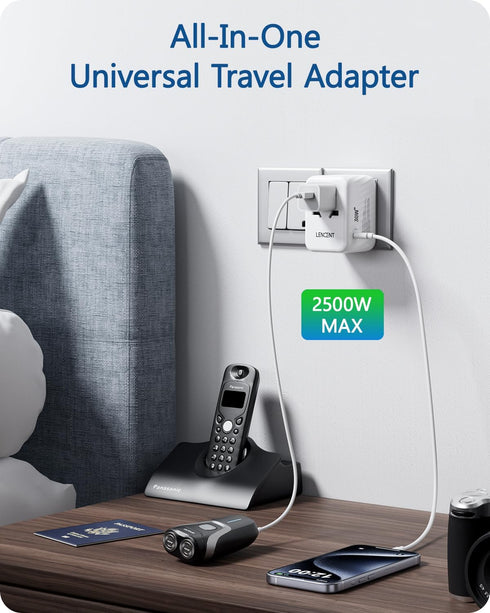 LENCENT Universal Travel Power Adapter, 30W Wall Charger with 3 USB C, 2 USB A Fast Charging, Worldwide Plug Adaptor