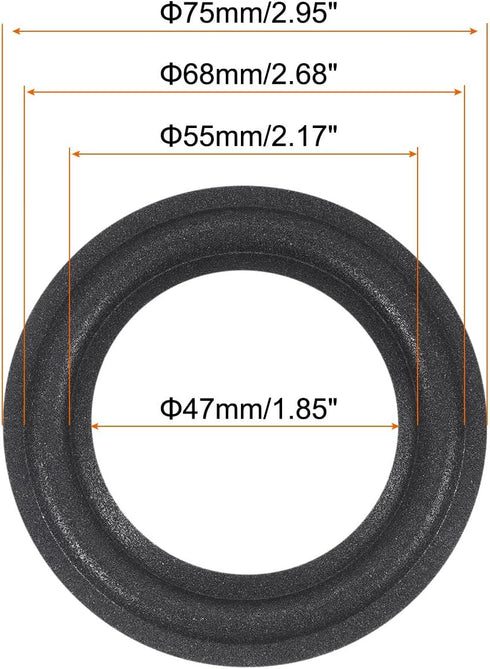 MECCANIXITY Rubber Speaker Foam Edge Surround Rings 3 Inch 47mm x 75mm Perforated Subwoofer Rings Replacement Parts for Speaker Repair or DIY Black 2 Pcs