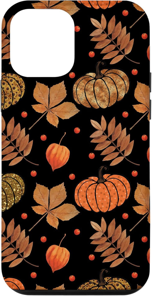 iPhone 12 mini Case - Fall Leaves and Pumpkins Pattern Halloween Autumn Gifts