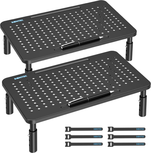 BONTEC Monitor Stand 2 Pack Height Adjustable Metal Riser with Pen Holder,