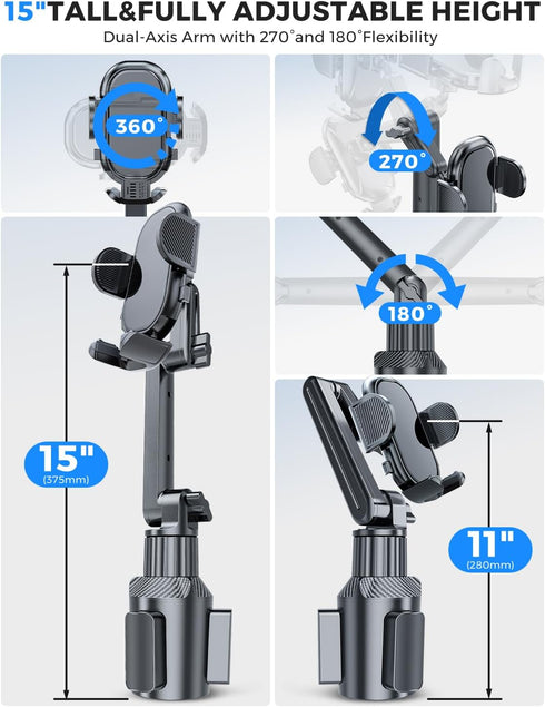 eSamcore 15" 17/16/ 15, 4.7-7 Cup Holder Phone Holder, Height Car Cup Holder Phone Mount Heavy-Duty Holders for Your