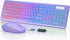 Wireless Keyboard and Mouse Combo, RGB Backlit, Rechargeable, Full-Size Ergonomic Tilt Angle, 2.4GHz Quiet Keyboard