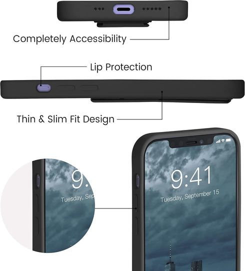 LAUDTEC Silicone Kickstand Case for iPhone 12/12 Pro, Flexible Soft Liquid Silicone Cover with Metal Hand Strap (Black)