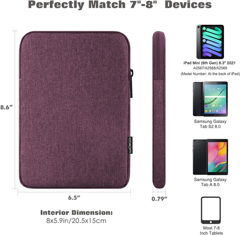 MoKo 7-8 Inch Tablet Sleeve Bag, Polyester Pouch Cover Case for iPad Mini (A17 Pro) 8.3" 2024, iPad Mini 6/5/4/3/2/1,