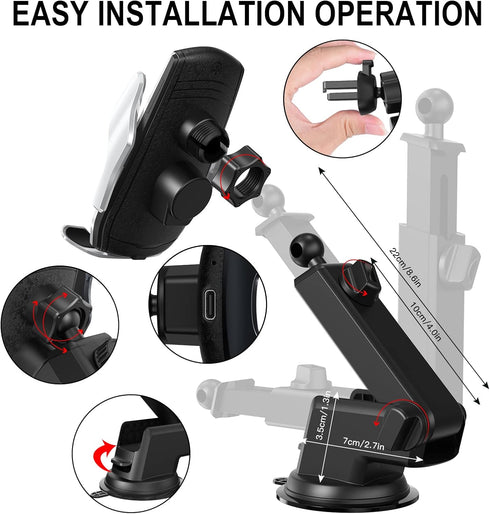 Car Phone Mount, Auto-Clamping Smart Sensor 10W Qi Fast Charging Holder for iPhone 12/12 Pro Max/Samsung S20, 4.7-6.7