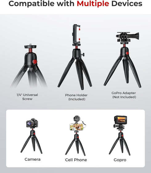 Fuloview Phone Tripod with Wireless Remote, Mini Stand Compatible with Cell Phones, Cameras