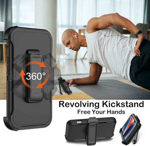 Shop iPhone 14 Plus Case (6.7") - Rugged Black Cover with Kickstand, Military Grade Shockproof Protection & Belt Clip