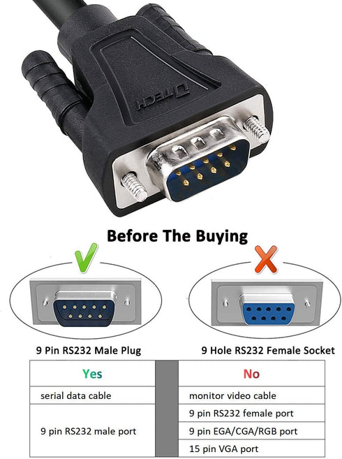 DTech 10ft DB9 to DB9 RS232 Serial Cable Male to Male Null Modem Cord for Computer Data Communication (Black)