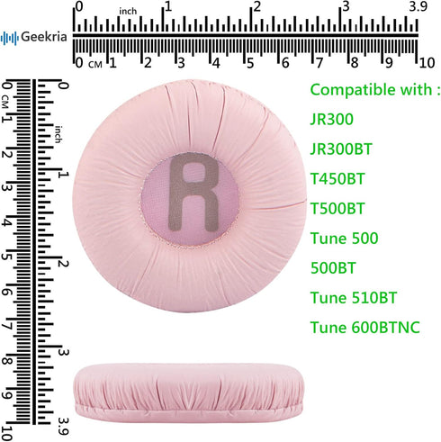 Geekria NOVA Leatherette Replacement Ear Pads for JBL JR300, JR300BT, T450BT, T500BT Headset Earpads (Pink)