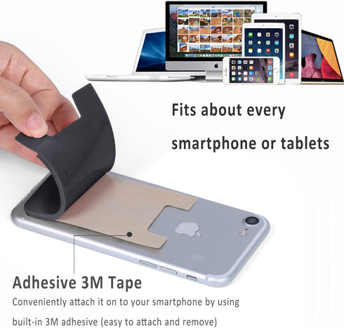 6 Pack Cell Phone Card Holder Pocket, Silicone Stick on Wallet for iPhone 15/14/13/12 Pro Max, Samsung Galaxy, Black