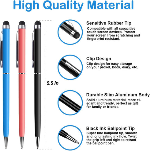 Stylus Pens for Touch Screens, Stylus Pen 10-Pack High Precision Capacitive 2 in 1 Stylus Ballpoint Stylists Pens Universal for iPhone iPad Tablet Laptop Kindle Samsung Galaxy All Touch Screens Device