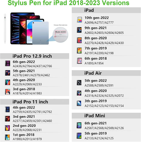 Stylus Pen for iPad 2018-2023, Active Pencil with Palm Rejection, Magnetic for iPad Pro 11/12.9, Air 5/4/3, Mini 6/5