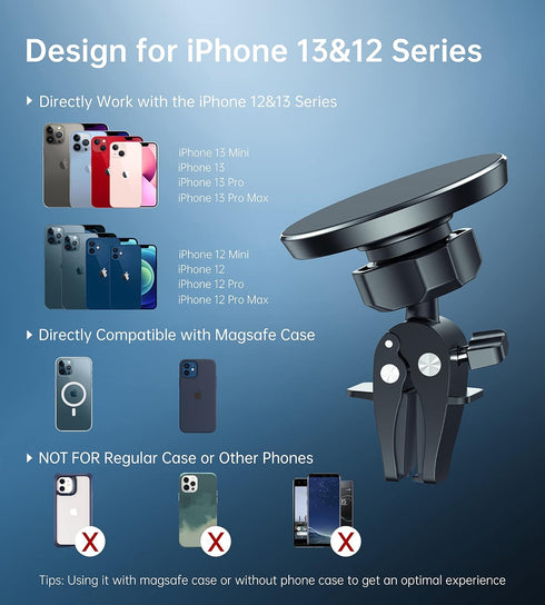 XooFly Magnetic Car Mount Holder, Portable Device Mount for iPhone 15, 14, 13, 12 Pro Max Mini Plus