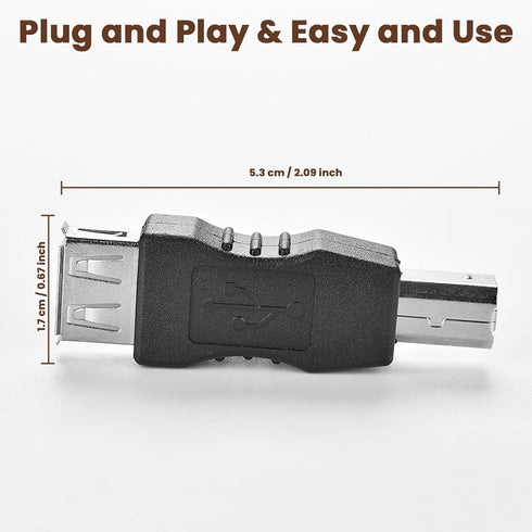 Herfair (2Pack, Printer to USB Adapter USB Type B Male to USB-A Female Converter for HP/Canon/Dell/Epson/Lexmark/Xerox