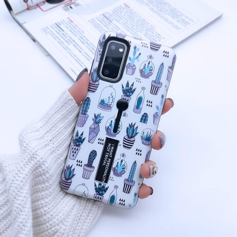 Compatible Samsung Galaxy S20+ Plus Case, 3D Embossed Grey Cactus White Shell Design, Rugged Shockproof