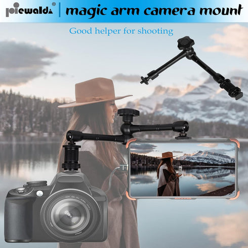 Camera Magic Arm, 11 Inch Metal Adjustable Friction Arm with Super Clamp/Phone Clip for Action Camera/DSLR