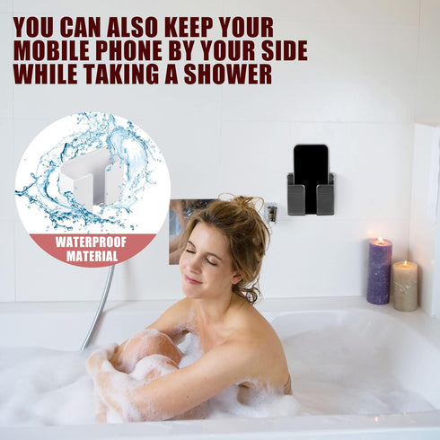 CEI&BPY 2Pcs Wall Mounted Phone Holder, Self Adhesive Stand for Shower/Charging, Compatible with iPhone and Android