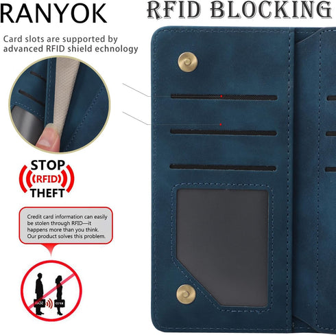 RANYOK Blue Wallet Case for iPhone 12/12 Pro (6.1 inch), Premium PU Leather Zipper Flip Folio with RFID Blocking