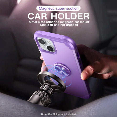 IDweel iPhone 13 Case: Purple 2-in-1 Shockproof Cover with Screen Protector, 360° Ring Holder, & Camera Lens Protector.