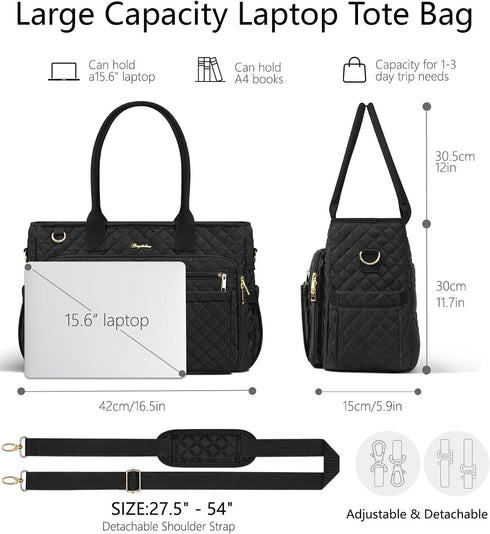 Bagstellar 15.6 inch 40oz Teacher Bags for Women, Laptop Work Tote Bag Quilted Nurse Bible Computer Shoulder Bag