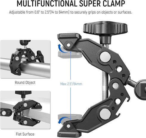 NEEWER Super Clamp with Dual Ballhead Magic Arm, Cold Shoe, 1/4" Threads, Phone/Action Camera Mount Adapter for Tripod,