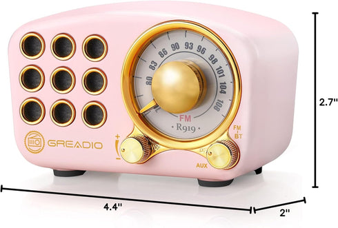 Greadio 5.0 MP3 Retro Bluetooth Speaker, Vintage Radio- FM Radio with Old Fashioned Classic Style, Strong Bass