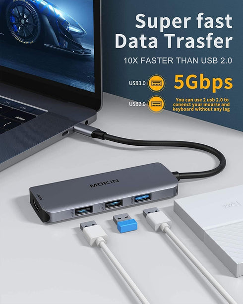 MOKiN USB C to Dual HDMI Adapter Docking Station - USB C Hub with Dual HDMI, 3 USB Ports, PD Compatible for Dell XPS