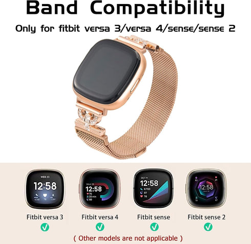 Magnetic Bands Compatible with Fitbit Sense 2/Fitbit Versa 4/Fitbit Sense/Fitbit Versa 3, Mesh Stainless Steel Bling