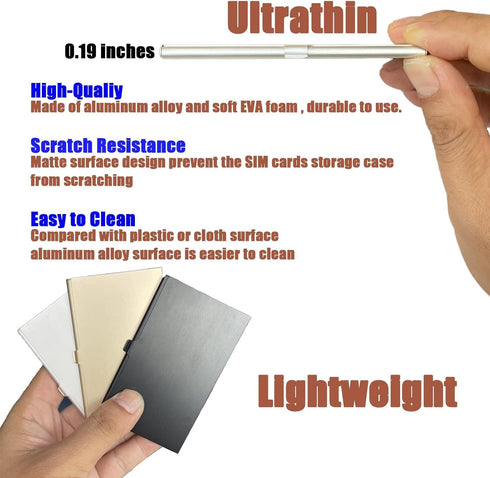 JAKENHAM 12 Aluminum SIM Card Case, Slots Ultrathin Nano SIM Card Holder with SIM Card Adapter Kit for Travelers