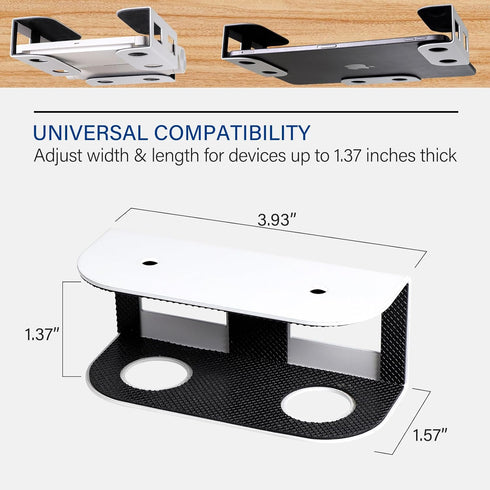 Under Desk Laptop Storage Mount, Metal Holder for Devices Thickness 1.37", with Anti-Scratch Silicone (White)