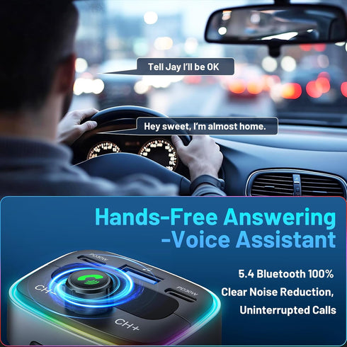 HUNDRUP 5.4 60W Player,7 Bluetooth Car Adapter Charging USB Bluetooth Adapter for Car,Wireless Fm Transmitter