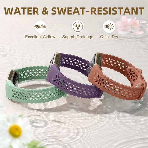 Maledan Floral Lace Band for Fitbit Charge 6 and Charge 5, Cute Soft Lilac Flower Pattern Sport Watch Strap