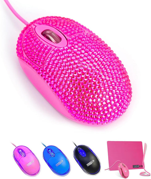 Pink Laptop Mouse with Crystal Bling Rhinestone, Personalized Gift for Kids and Teen Girls