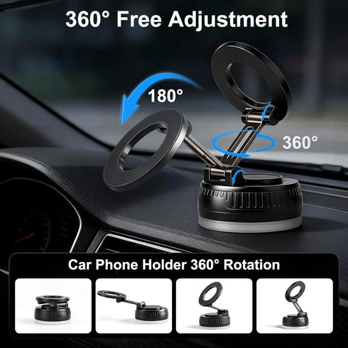 Zonada 360 Magnetic Phone Holder for Car, Vacuum Suction Phone Mount Magnet Cell Phone Holder, Rotation Foldable
