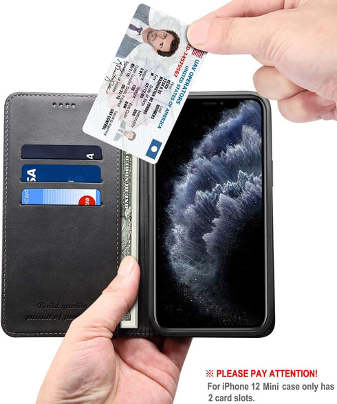 SINIANL iPhone 12 Case, Wallet Case with Card Holder, Leather Book Folding Folio Case, 6.1 inch (Black)