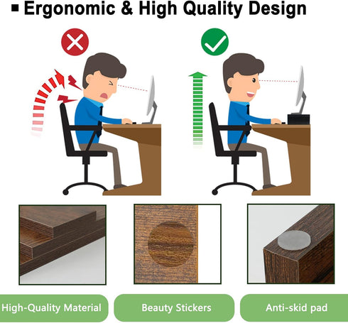 2 Pack Riser-20 inch, TEAMIX Monitor Stand Wooden Tabletop Shelf for TV/PC/Laptop/Printer, Rustic Brown Monitor Riser