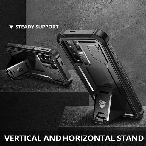 Dexnor Samsung Galaxy S21 Case, Heavy Duty Military Grade Protection with Built-in Screen Protector and Kickstand, Black