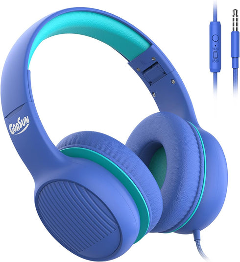 Gorsun A66 Kids Headphones - Foldable, Adjustable, Over-Ear, 85dB/94dB Volume Limit, HD Mic, Audio Sharing, Blue.
