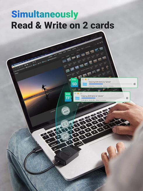 UGREEN USB 3.0 SD Card Reader Dual Slot for TF, SD, Micro SD, SDXC, SDHC, MMC, RS-MMC - Read 2 Cards Simultaneously