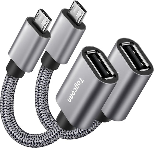 Micro USB to USB Adapter, Micro USB 2.0 OTG Cable 2 Pack, Nylon Braided, Aluminum Shells for S7 LG