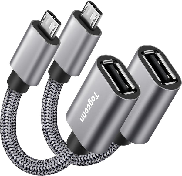 Micro USB to USB Adapter, Micro USB 2.0 OTG Cable 2 Pack, Nylon Braided, Aluminum Shells for S7 LG