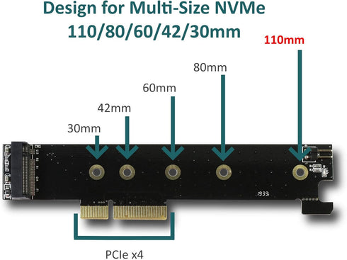 Vantec M.2 NVMe PCIe x4 Low Profile Adapter, 110 Length Support (UGT-M2PC130), Black