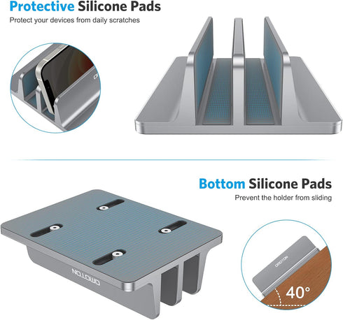 OMOTON Updated Dock Version Vertical Laptop Stand, Adjustable Desktop Holder for MacBook/Surface/Samsung/HP/Dell/Chrome