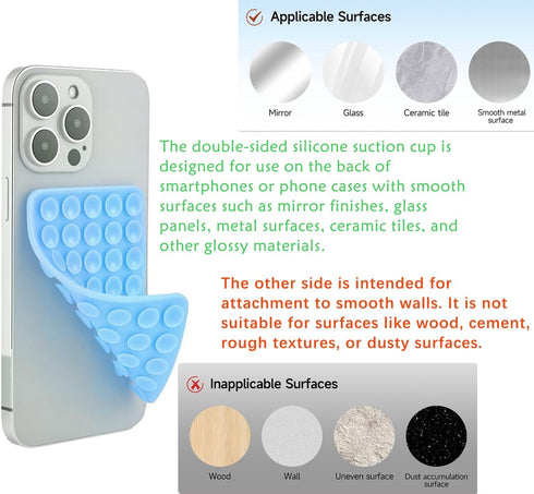Svenirven Silicone Sticky Grip Holder for Cellphone, Silicone Suction Cup Phone Case Mount Double-Sided, Hands-Free