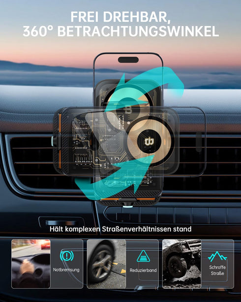 Wireless Car Charger with 15W Fast Charging, Smart Auto Sensor Clamping Phone Mount for iPhone 15 14 13 12 11 Pro Max,